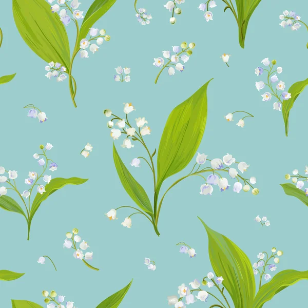 Floral Seamless Pattern with Watercolor Lily of the Valley. Spring Nature Background with Blossom Flowers for Fabric, Wallpaper, Posters, Banners. Vector illustration — Stock Vector