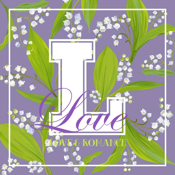 Amor design floral romântico para estampas, tecido, t-shirt, cartazes. Fundo de primavera com flores brancas Lily. Ilustração vetorial —  Vetores de Stock