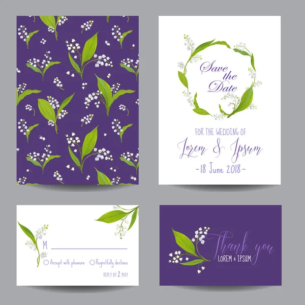 ユリの花を花と日付の結婚式のカードのセットを保存します。誕生日招待状、周年記念パーティー、Rsvp 花テンプレート。ベクトル図 — ストックベクタ