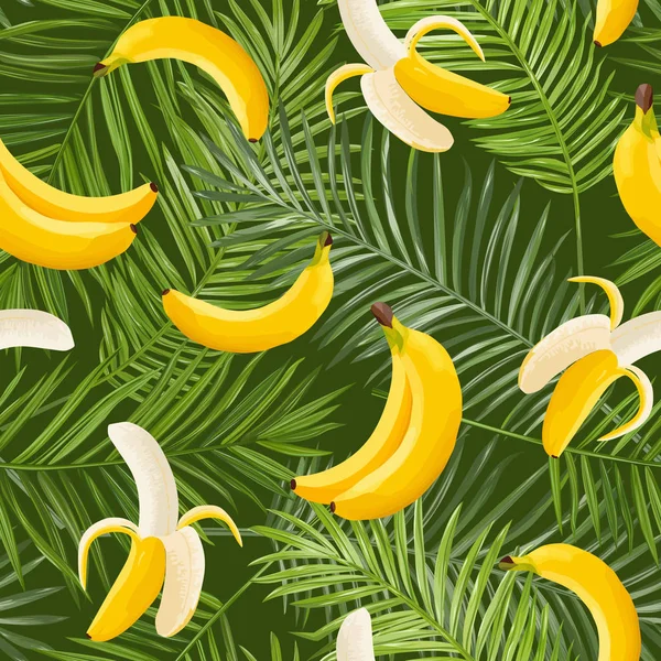 Modello tropicale senza cuciture con banana e foglie di palma. Estate floreale sfondo esotico per carta da parati, tessuto — Vettoriale Stock