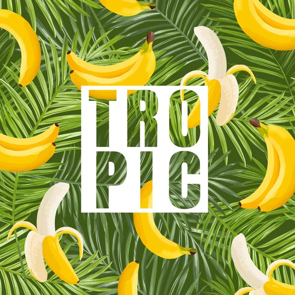 Tropisk Design med banan och Palm lämnar. Sommar blommor exotiska bakgrund för tyg, affischer, täcker — Stock vektor