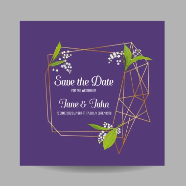 Wedding Invitation Floral Template with Geometric Elements. Save the Date Frame with Place for your Text and Lily Flowers. Greeting Card, Poster, Banner. Vector illustration clipart