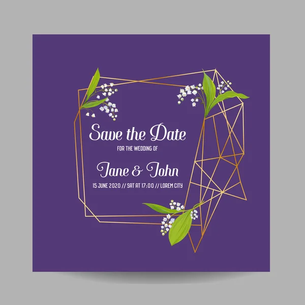 Γάμος πρόσκληση Floral πρότυπο με τα γεωμετρικά στοιχεία. Αποθήκευση στο πλαίσιο ημερομηνία με θέση για το κείμενο και τα λουλούδια του κρίνου. Ευχετήρια κάρτα, αφίσας, πανό. Εικονογράφηση διάνυσμα — Διανυσματικό Αρχείο