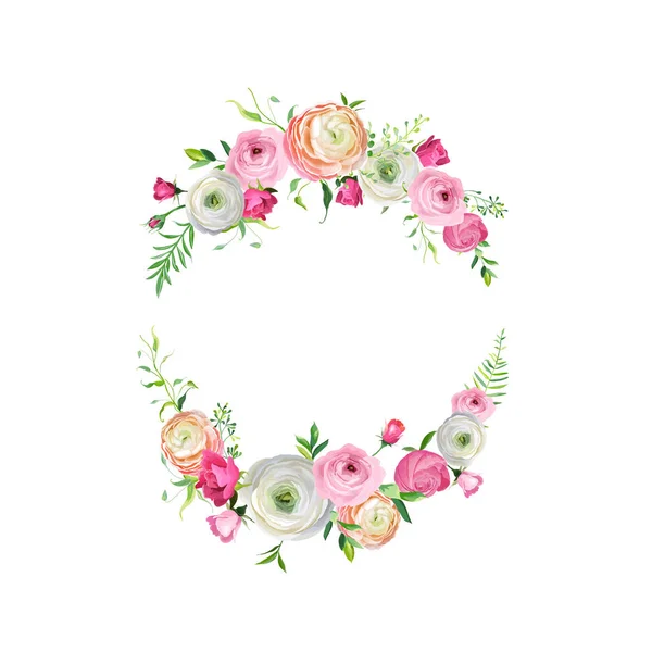 Frühling und Sommer Blumen Rahmen für Urlaub Dekoration. Hochzeitseinladung, Grußkarten-Vorlage mit blühenden rosa Blumen. Vektorillustration — Stockvektor