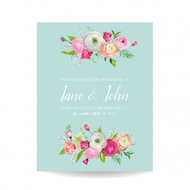 Tarihi bildirimi kartı çiçeği ile kaydetmek pembe çiçekler. Düğün davetiyesi, yıldönümü partisi, Dekorasyon, çiçek şablon Rsvp. Vektör çizim