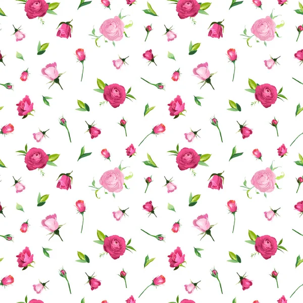 Patrón sin costura floral de verano con rosas rosadas. Fondo Botánico con Flores para Tela Textil, Papel pintado, Papel de envolver y Decoración. Ilustración vectorial — Vector de stock