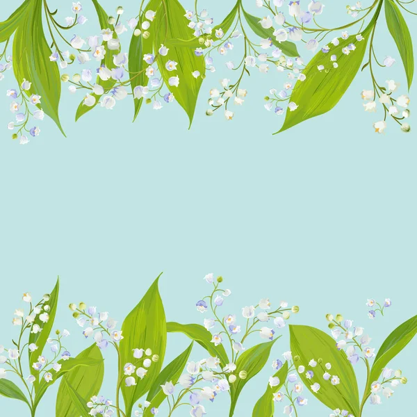 Frühling und Sommer Blumen Rahmen für Urlaub Dekoration. Hochzeitseinladung, Grußkarten-Vorlage mit blühenden Lilientalblumen. Vektorillustration — Stockvektor