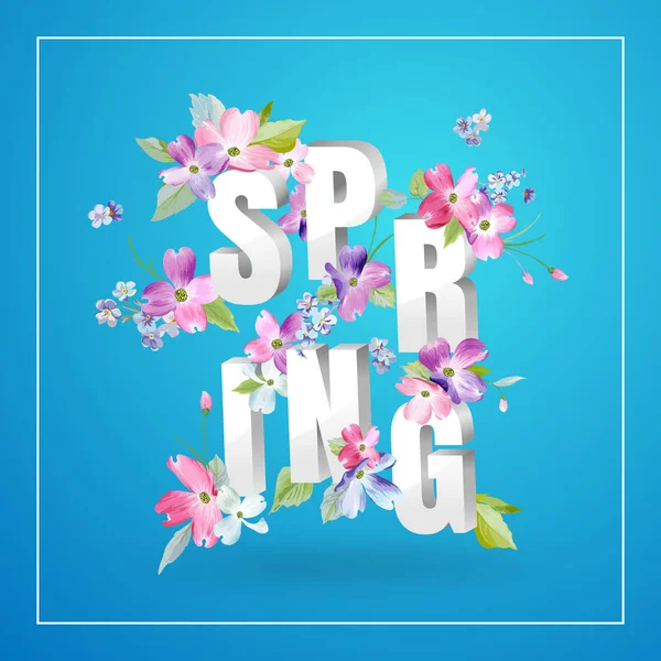 Hallo Frühling florales Design mit blühenden Blumen. botanischer Frühlingshintergrund für Dekoration, Plakat, Banner, Gutschein, Verkauf, T-Shirt. Vektorillustration — Stockvektor