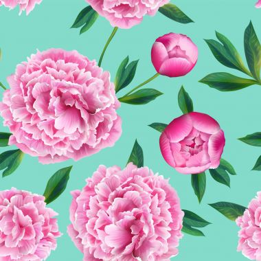 Pembe Şakayık çiçekleri ile çiçek Seamless modeli. Kumaş, parmak izi, düğün dekorasyon, davet, için yaz çiçek açan arka plan duvar kağıtları. Vektör çizim