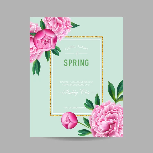 Virágzó tavasz és nyár virág rajzolatú. Akvarell rózsaszín bazsarózsa virágok meghívó, esküvői, Baby Shower kártya, poszter, Banner. Vektoros illusztráció — Stock Vector