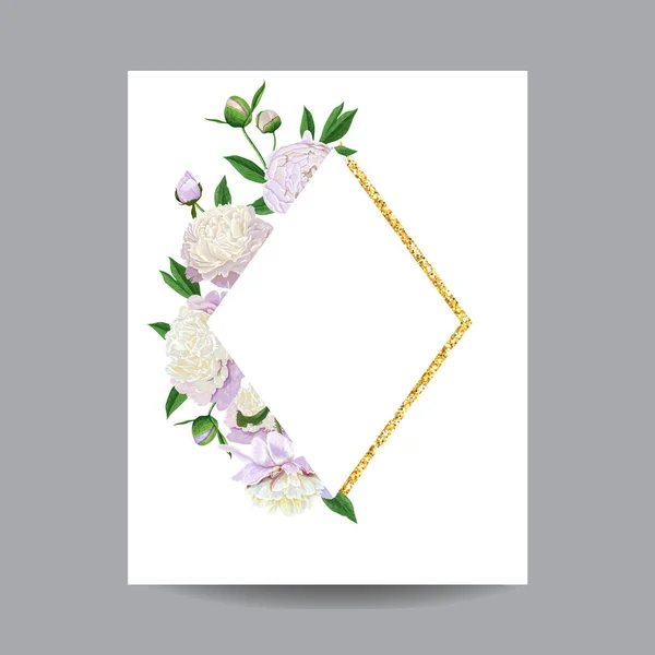 Floreciente marco floral de primavera y verano. Acuarela Peonías Blancas Flores para Invitación, Boda, Ducha para bebés, Tarjeta de felicitación, Cartel. Ilustración vectorial — Archivo Imágenes Vectoriales