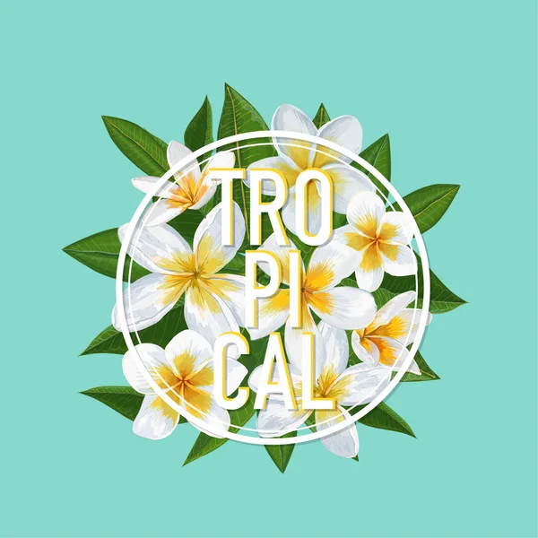 Tropical Floral Summer Design. Plumeria Flores Fondo para Carteles, Camiseta, Tela. Tarjeta Botánica, Banner de Moda. Ilustración vectorial — Vector de stock