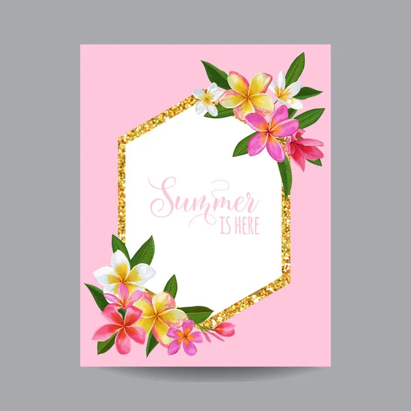 こんにちはプルメリアの花と夏の花ポスター — ストックベクタ