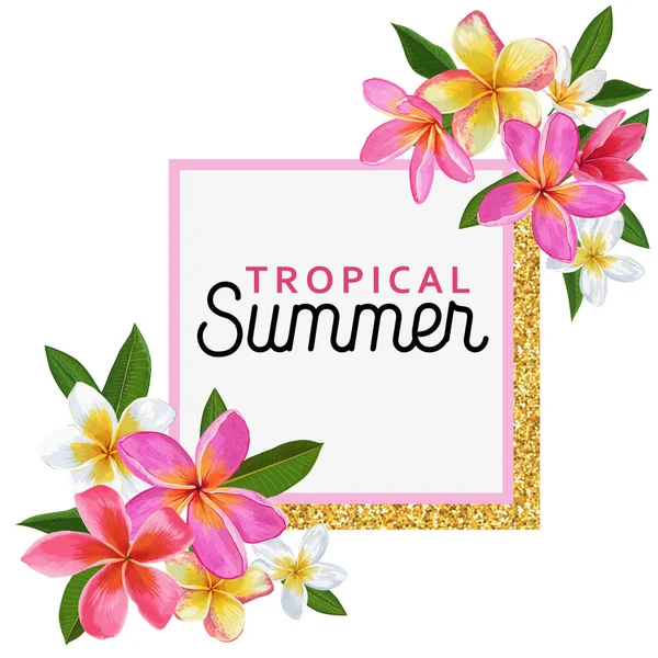 Olá Summer Floral Poster com Plumeria Flores — Vetor de Stock
