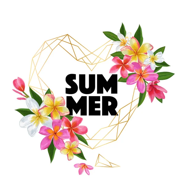 Olá Summer Floral Poster com Plumeria Flores — Vetor de Stock