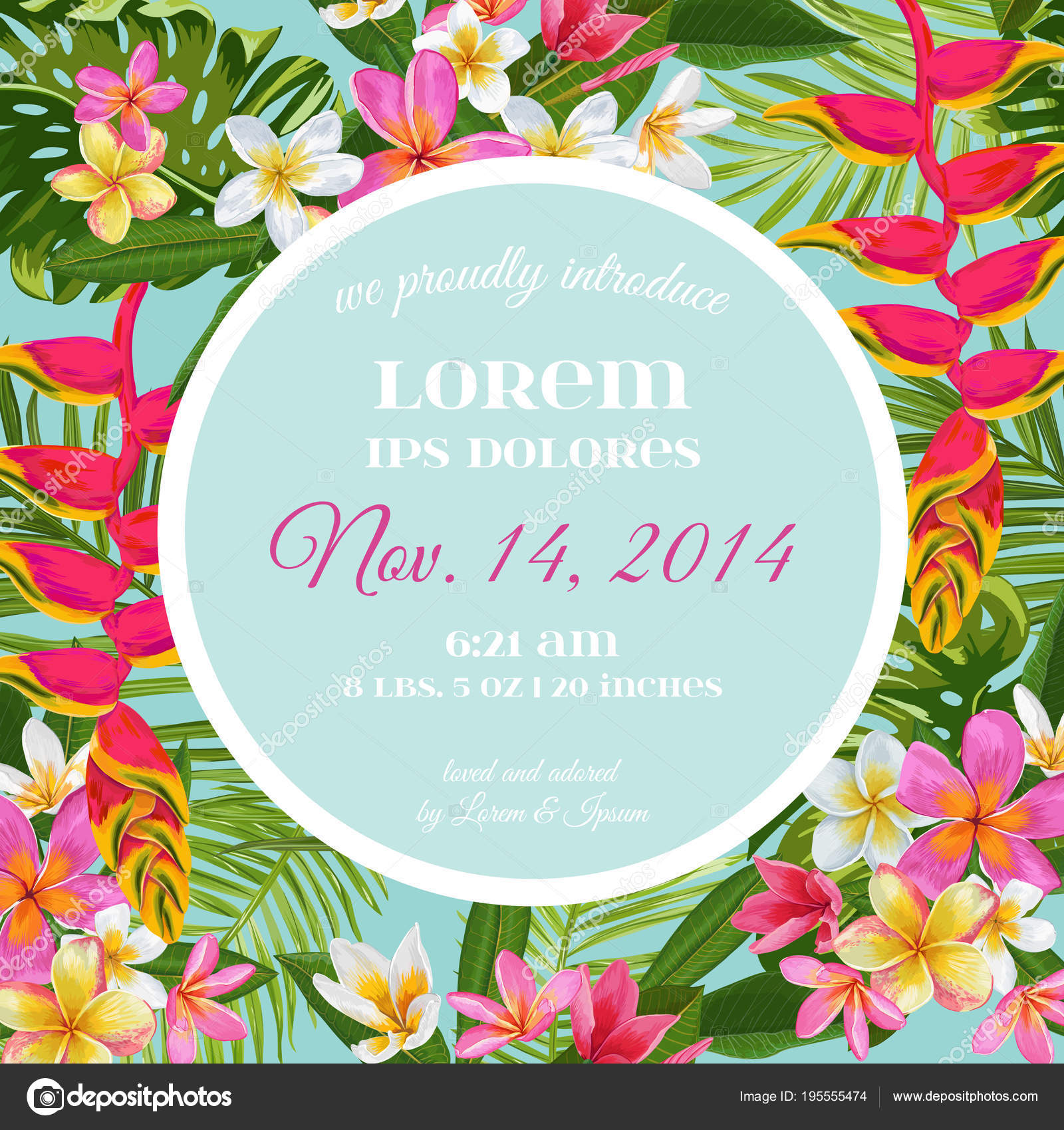 Wedding Invitation Template with Flowers. Tropical Floral Save the Date ...