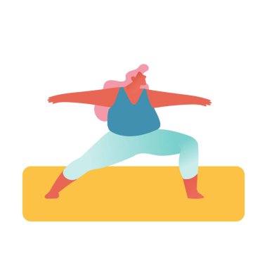 Spor dünyasındaki şişman kız spor kıyafeti giyiyor ya da yoga aktivitesi beyaz arka planda izole edildi. Kilolu Kadın Sağlıklı Spor