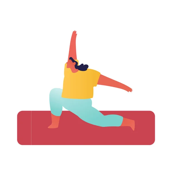 Yoga Asana. Figura gorda de mujer deportiva joven que usa entrenamiento de desgaste deportivo. carácter femenino haciendo embestida — Archivo Imágenes Vectoriales