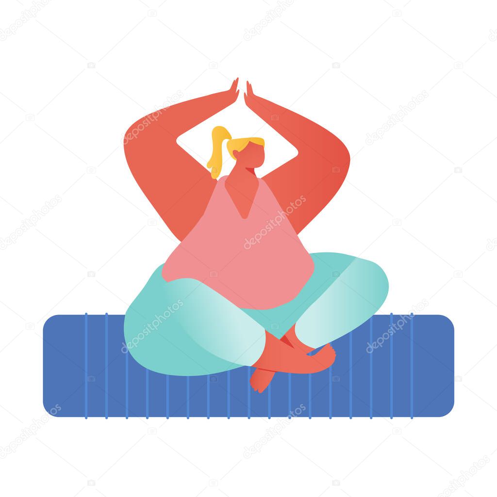 Woman Meditating Sitting in Lotus Posture with Hands above Head. Yoga Class Practice, Healthy Lifestyle, Relaxation