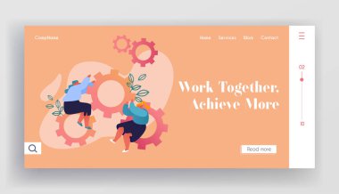 İş dünyasında yenilik, Çalışma Süreci Web Sitesi İniş Sayfası. Elleriyle Büyük Çarklar Taşıma Mekanizması, Yeni Strateji Yaratıcı Fikir Web Sayfası Sancağını Geliştiren Kadınlar. Çizgi film Düz Vektör İllüstrasyonu