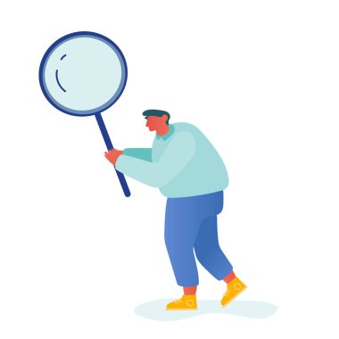 İş Adamı Karakteri, Beyaz Arkaplan 'da Büyük Büyüteç Gözlüğü İzole Edildi. Finansal Başarı, Bilgi ve Fırsat Araştırması, Kontrol Listesi Doldurma, Keşif Çizgisi Düz Vektör İllüstrasyonu