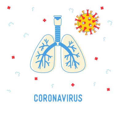 Coronavirus Medical Infographics Banner with Human Lungs and Ncov Cell. Healthcare Ncov Concept for Poster Flyer Brochure Infographics. Pandemic Disease Cartoon Flat Vector Illustration, Line Art
