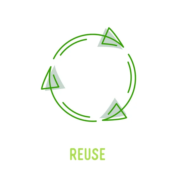 Hergebruik Sign with Green Rotate Arrows in Linear Style Geïsoleerd op een witte achtergrond. Recycling en hergebruik van afval — Stockvector