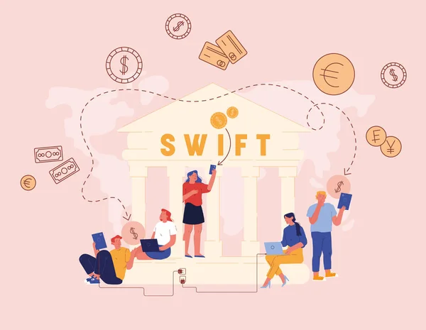Swift, Society Worldwide Interbank Financial Telecommunication, International Payment, Banking Web Network Pay System — Stockový vektor
