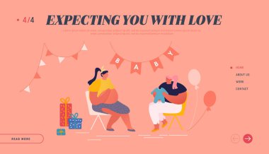 Bebek Partisi Kutlama Sitesi İniş Sayfası. Hamile Kadına Çocuk Elbisesi Veren Genç Kadın