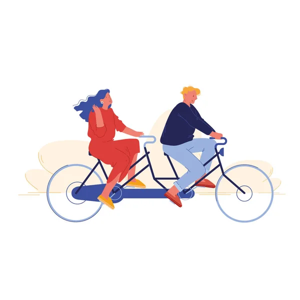 Hora de verano Actividad al aire libre, Ciclismo Tiempo libre. Hombre y mujer montando en bicicleta tándem en el parque público. Diversión, Diversión, Diversión, Deporte Dibujos Animados Deporte Ilustración plana Vector — Archivo Imágenes Vectoriales