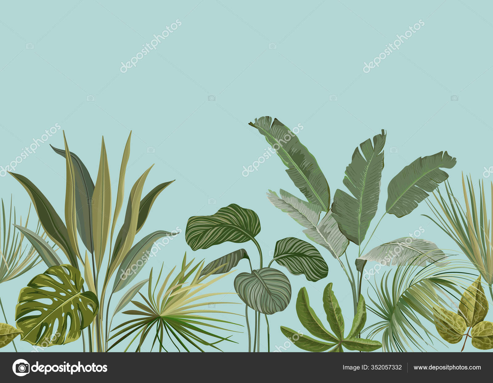 エキゾチックなフィオデンドロンのモンスターの花の壁紙プリントジャングル 熱帯雨林植物 繊維や包装紙のための自然装飾 植物ベクトルイラスト ストックベクター C Woodhouse 352057332