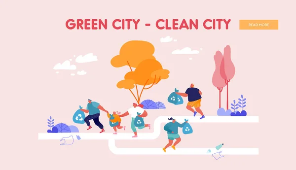 Sehat Lifestyle and Ecology Protection Landing Page Template (dalam bahasa Inggris). Orang-orang Aktif Memilih Litter Selama Plogging. Karakter Pria, Wanita dan Anak-anak Berjalan dan Lingkungan Bersih. Ilustrasi Vektor Kartun - Stok Vektor