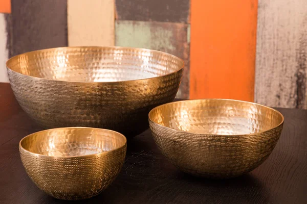 Decorated metal bowls — Stock Photo, Image