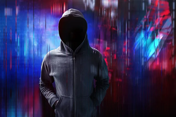 Hacker on digital glitch background — Stock Photo, Image