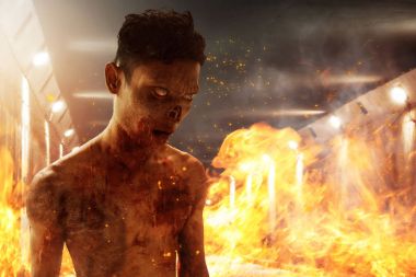 Tünel yanan korkunç zombi