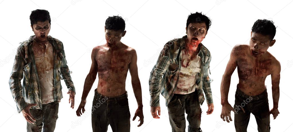 Scary zombies on white background