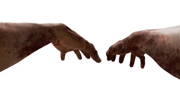 Vista en primera persona de las manos zombies sobre fondo blanco — Foto de Stock