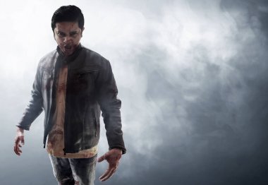 Duman arka plan üzerinde kızgın vampir