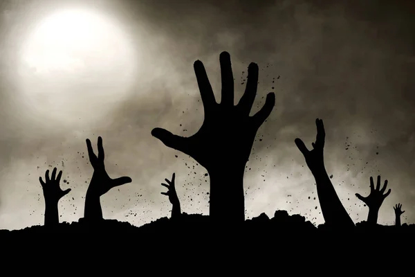 Halloween koncepció zombik kézzel sziluett — Stock Fotó