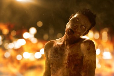 Bokeh arka plan üzerinde korkunç zombi