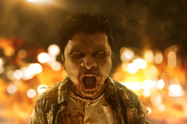 Skrämmande zombie på bokeh bakgrund — Stockfoto