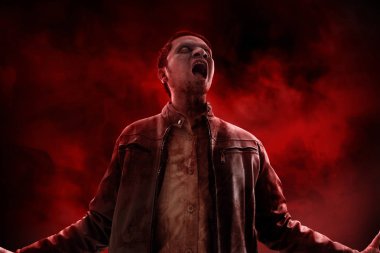 Korkunç zombi duman arka planda çığlık