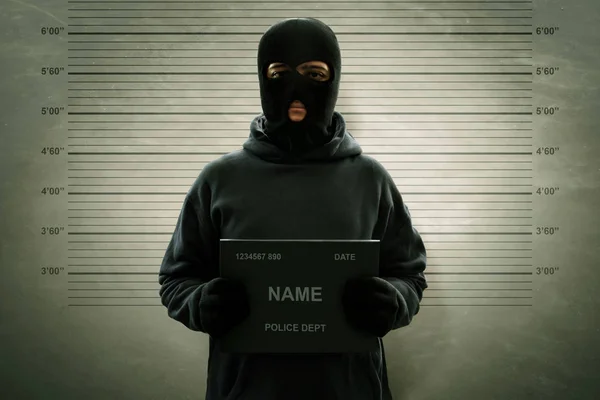Mugshot Criminal Masked Thief — Stock Photo, Image