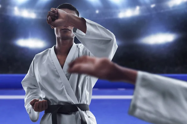Karate martial arts fighting in arena