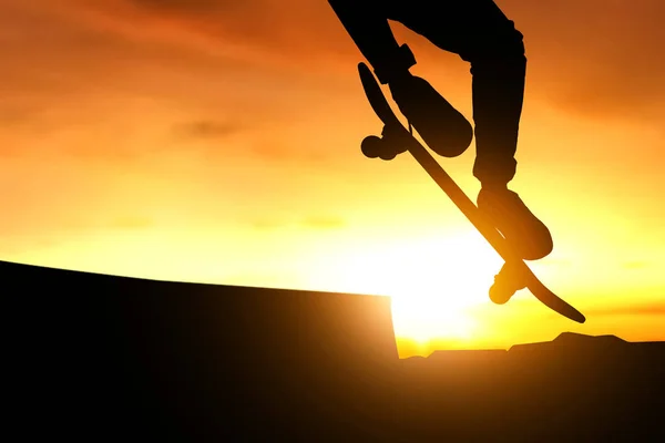 Skateboarder Skateboarden Bij Skate Park Silhouet — Stockfoto