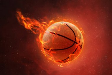 Yangın arka planında yanan basketbol
