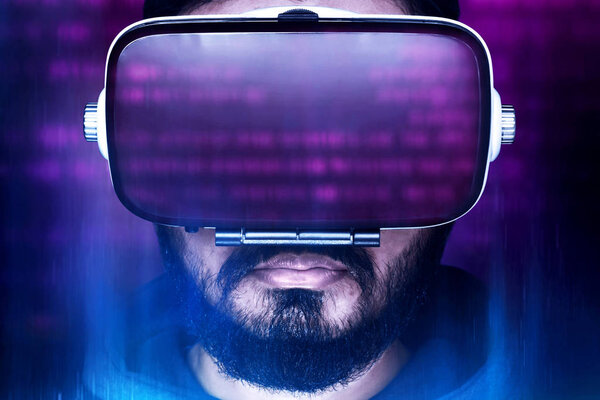 Man wearing virtual reality headset