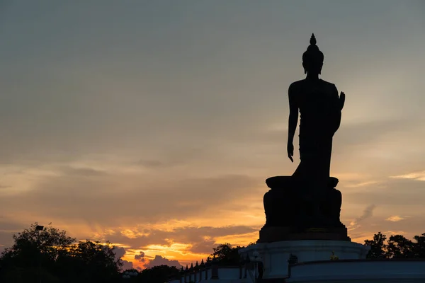 Silhouette Grand Bouddha Soirée Coucher Soleil Soirée Parc Public — Photo