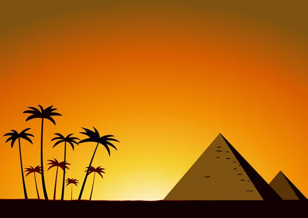 Atardecer de verano con pirámides — Vector de stock