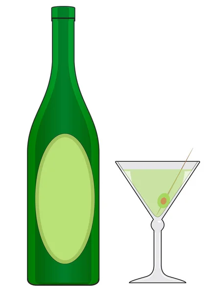 Bottiglia e bicchiere con bevanda — Vettoriale Stock